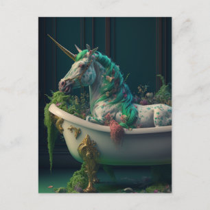 Green Mane Unicorn in the Tub Postcard