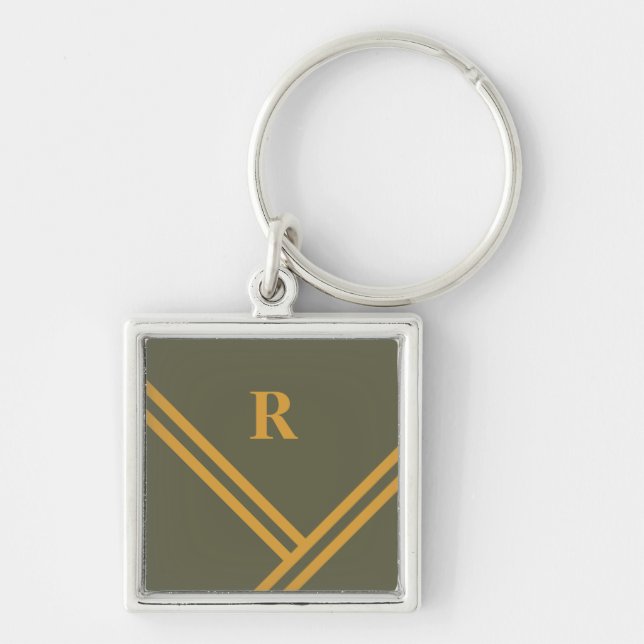 Green Mango Stripes Trending Colours Monogram Key Ring (Front)