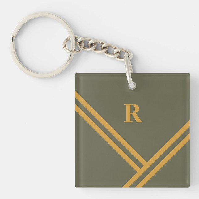 Green Mango Stripes Trending Colours Monogram Key Ring (Front)