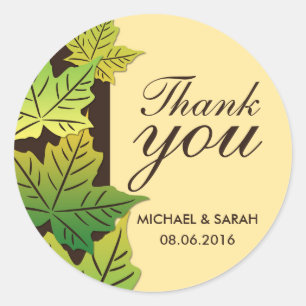 Green Maple Leaf Wedding Favour Thank You Sticker