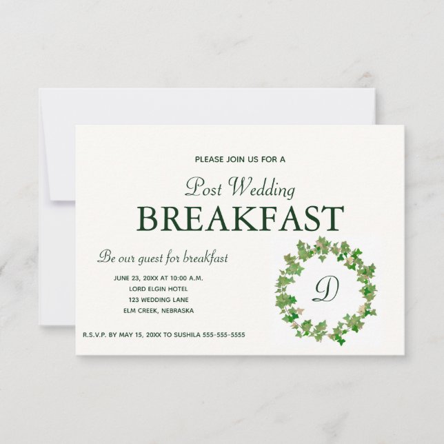 Green Maple Wreath Breakfast Invitation (Front)