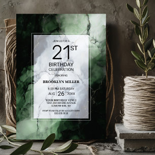 Green Marble 21st Birthday Party Invitation