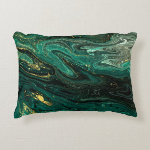 Green Marble: Abstract Agate Ripple. Decorative Cushion