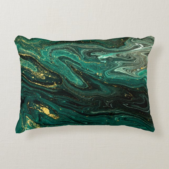 Green Marble: Abstract Agate Ripple. Decorative Cushion (Front)