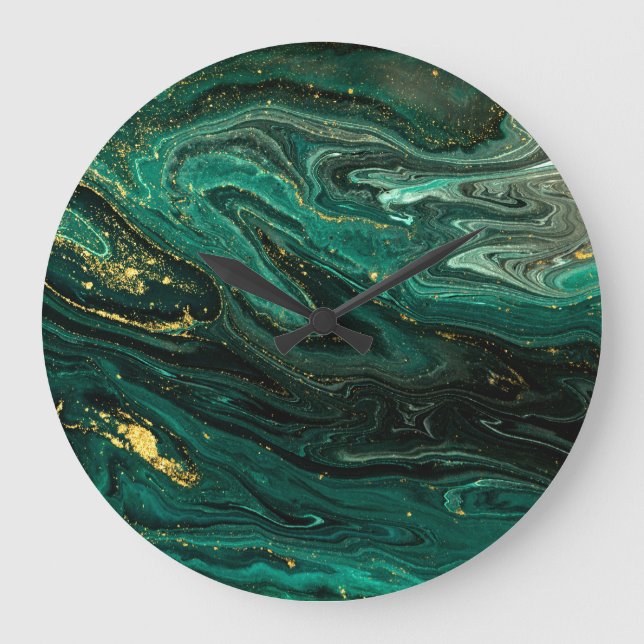 Green Marble: Abstract Agate Ripple. Large Clock (Front)