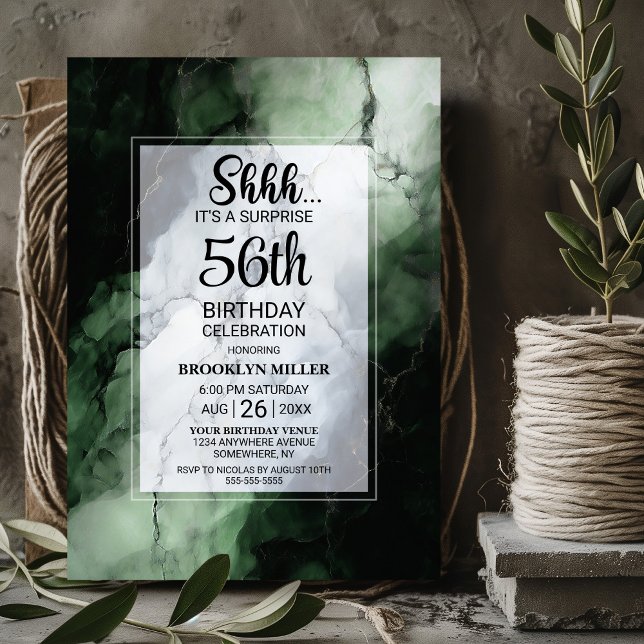 Green Marble Any Age Surprise Birthday Party Invitation (Creator Uploaded)