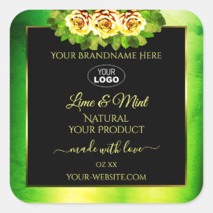 Green Marble Black Product Labels Roses with Logo