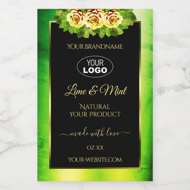 Green Marble Black Product Labels Roses with Logo (Single Label)