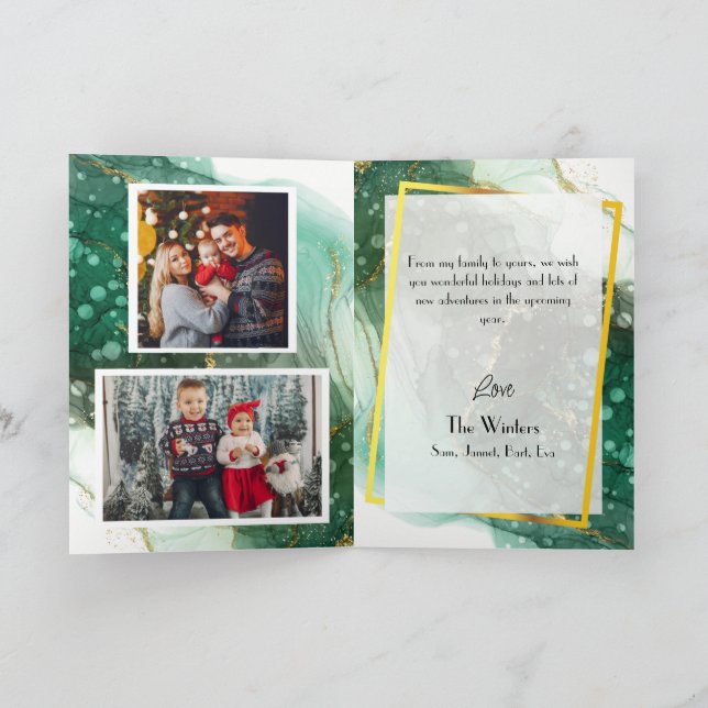 Green Marble Christmas Tree Family Photo Holiday Card (Inside)