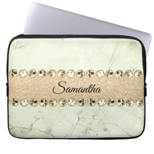 Green Marble Diamond Bling          Laptop Sleeve