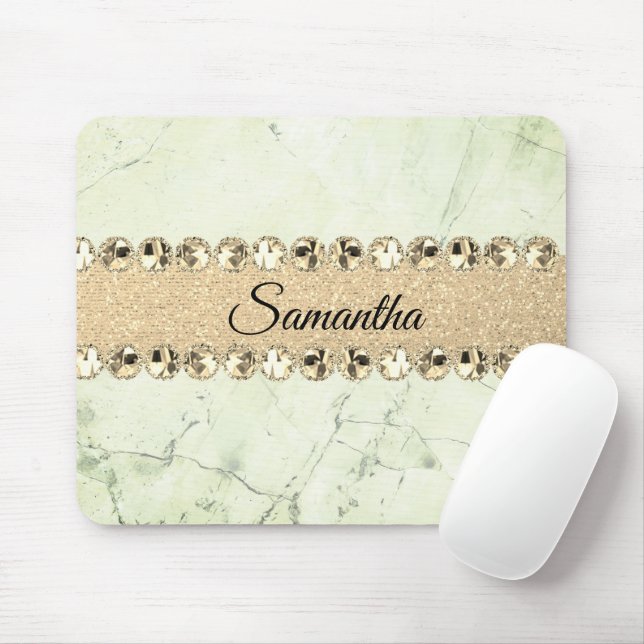 Green Marble Diamond Bling         Mouse Mat (With Mouse)