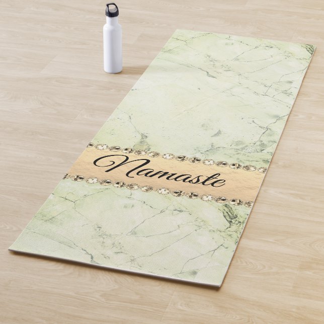 Green Marble Diamond Bling Namaste      Yoga Mat (In Situ)