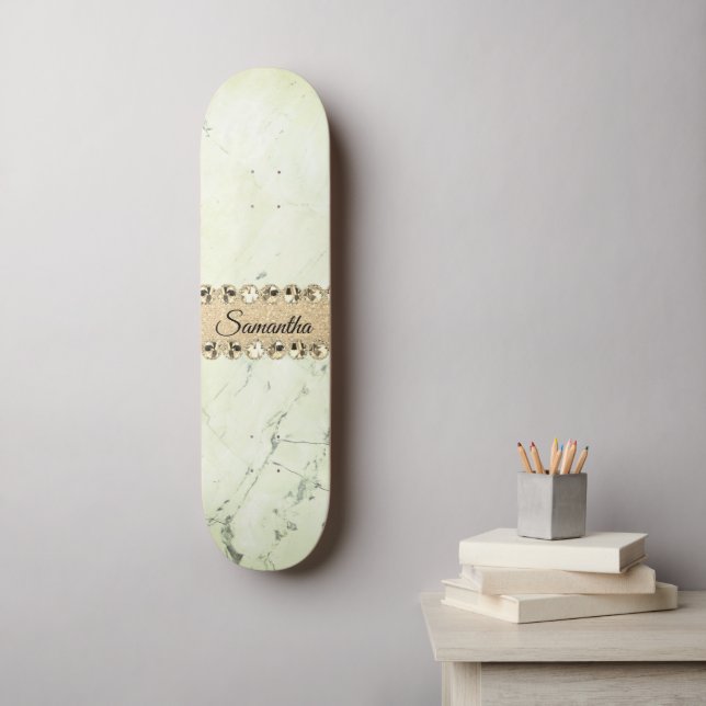 Green Marble Diamond Bling             Skateboard (Wall Art)