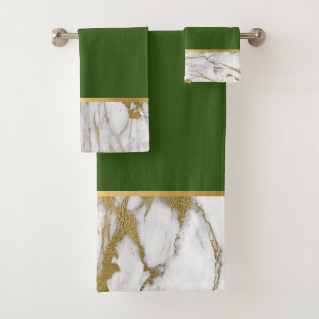 Green MARBLE GOLD BATHROOM TOWEL SET (Insitu)