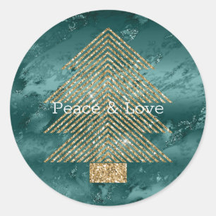 Green Marble Gold Glitter Christmas Tree Classic Round Sticker