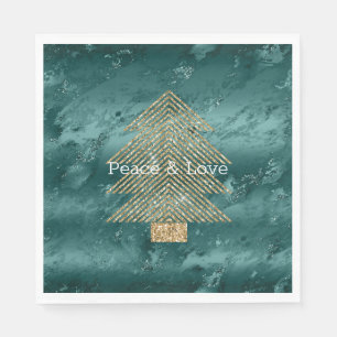 Green Marble Gold Glitter Christmas Tree         Napkin