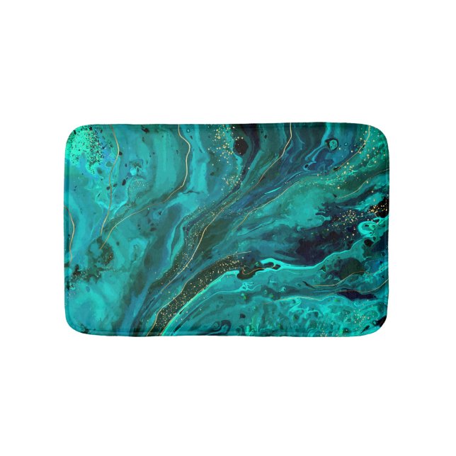 Green Marble & Gold: Luxurious Texture Bath Mat (Front)