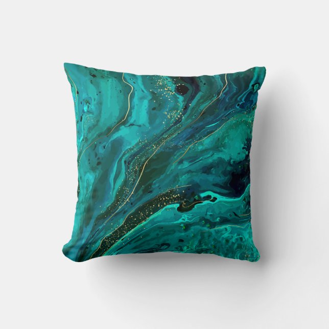 Green Marble & Gold: Luxurious Texture Cushion (Front)
