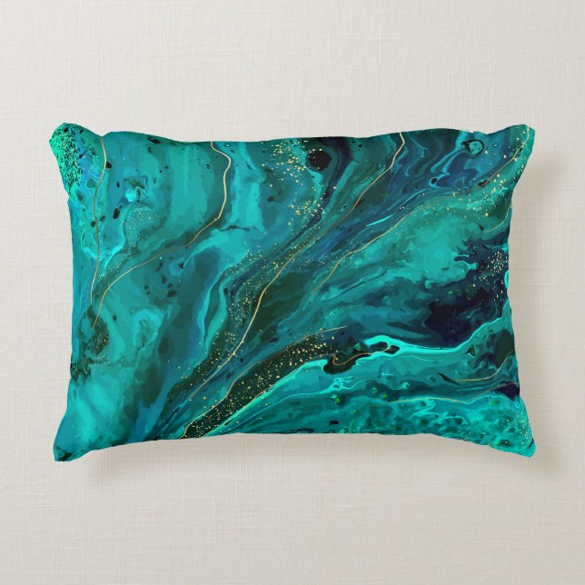 Green Marble & Gold: Luxurious Texture Decorative Cushion (Front)