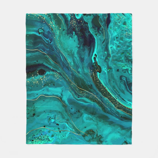 Green Marble & Gold: Luxurious Texture Fleece Blanket (Front)