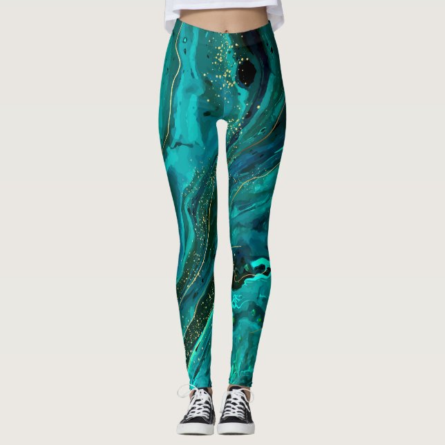 Green Marble & Gold: Luxurious Texture Leggings (Front)