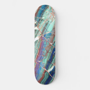 green marble, gold marble, blue marble, purple skateboard