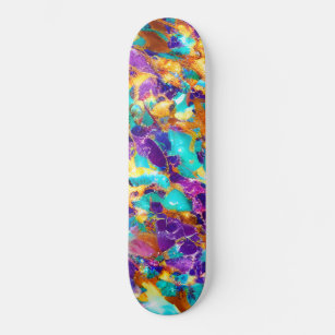 green marble, gold marble, purple, blue, white skateboard