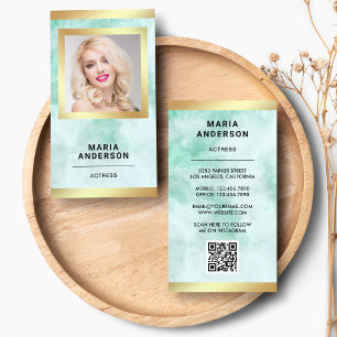 Green Marble Gold Model Actress QR Code Photo Business Card