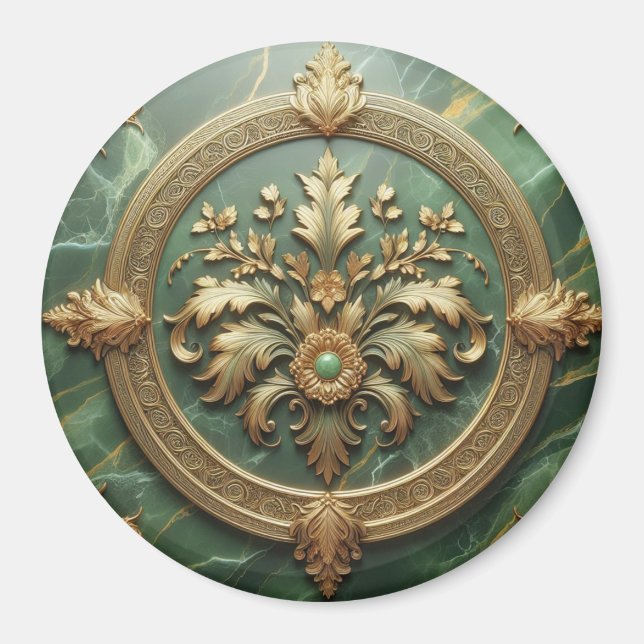 Green Marble Gold Trim  Magnet (Front)
