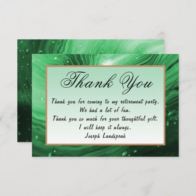 Green Marble Happy Retirement Thank You Note Card (Front/Back)