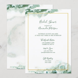 Green Marble Ombre Gold Frame Bridal Shower Invitation