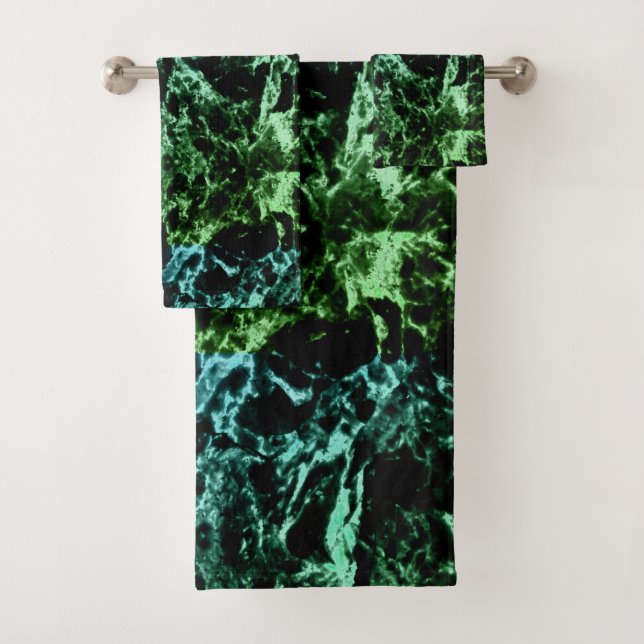 Green Marble on Black Bath Towel Set (Insitu)