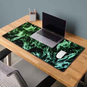 Green Marble on Black Desk Mat