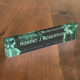 Green Marble on Black Nameplate