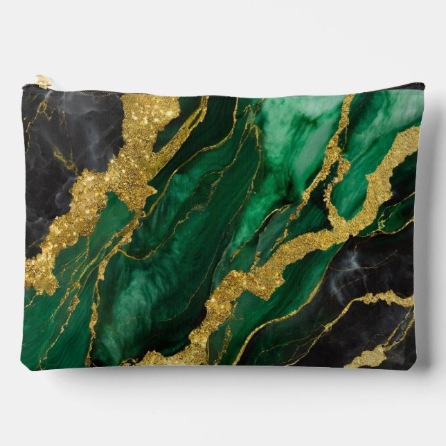 Green Marble Pattern with Gold Accessory Pouch (Front)