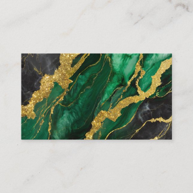 Green Marble Pattern with Gold Business Card (Front)