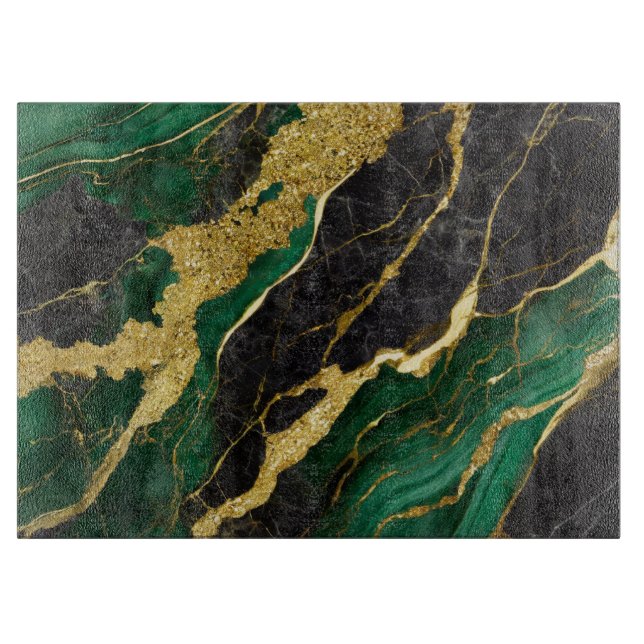 Green Marble Pattern with Gold Cutting Board (Front)