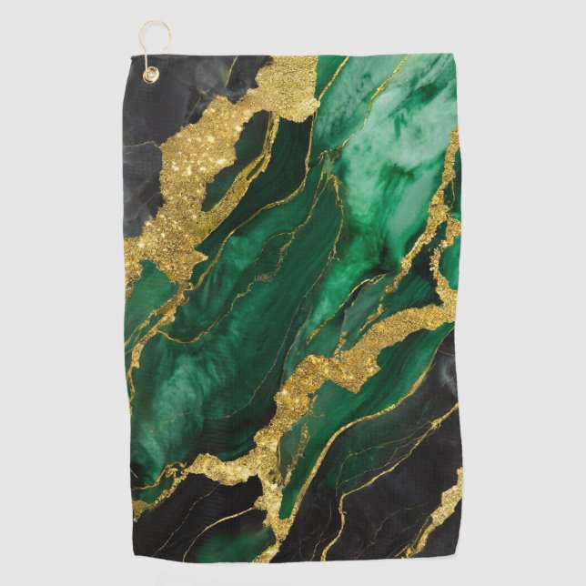 Green Marble Pattern with Gold Golf Towel (Front)