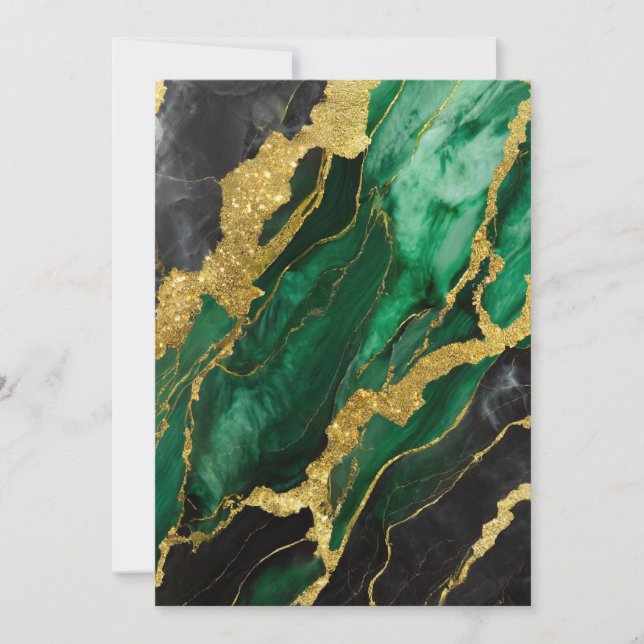 Green Marble Pattern with Gold Invitation (Front)