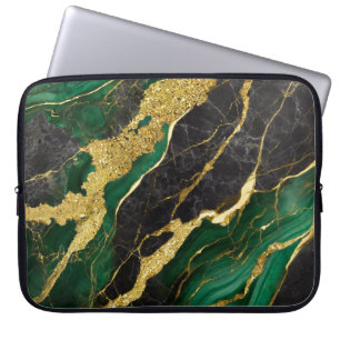 Green Marble Pattern with Gold Laptop Sleeve