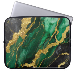Green Marble Pattern with Gold Laptop Sleeve
