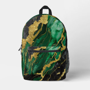Green Marble Pattern with Gold Printed Backpack