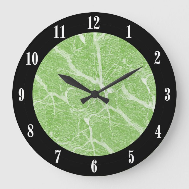 Green Marble Print and Black Modern Wall Clock (Front)