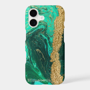 Green Marble Stone Texture Gold Glitter