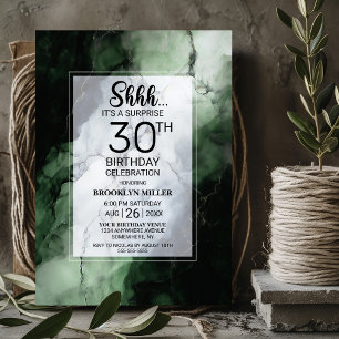 Green Marble Surprise 30th Birthday Party Invitation