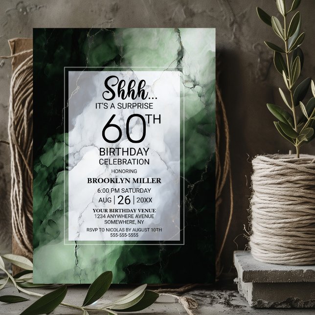 Green Marble Surprise 60th Birthday Party Invitation (Creator Uploaded)
