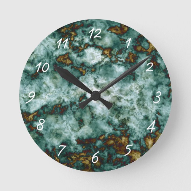 Green Marble Texture With Veins Round Clock (Front)