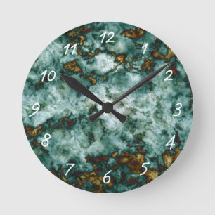 Green Marble Texture With Veins Round Clock