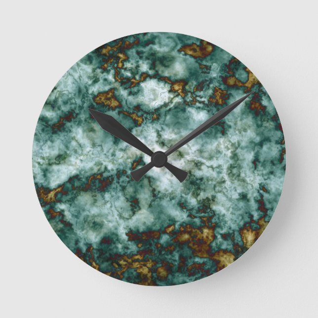 Green Marble Texture With Veins Round Clock (Front)