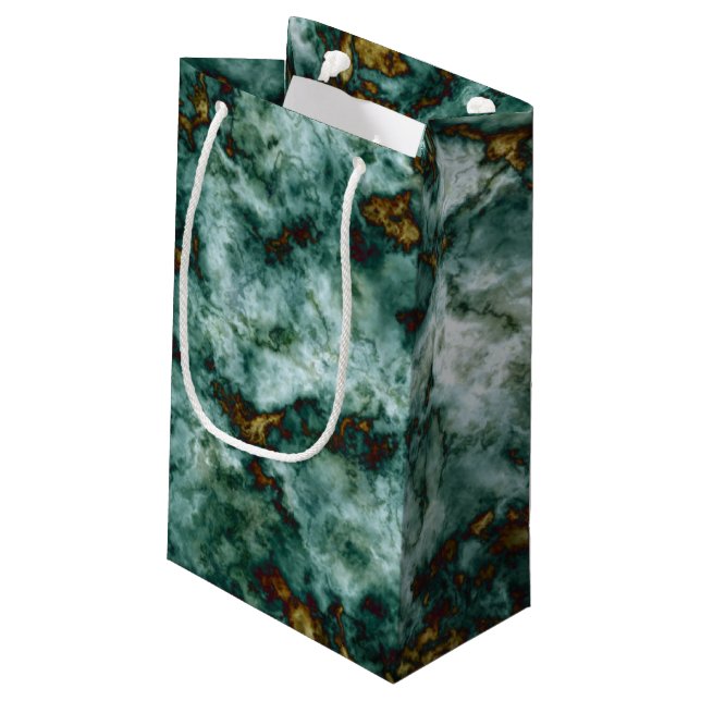 Green Marble Texture With Veins Small Gift Bag (Back Angled)